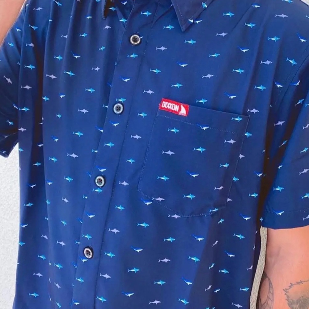 DIXXON Men's Dark Blue Shark Pattern Shirt
